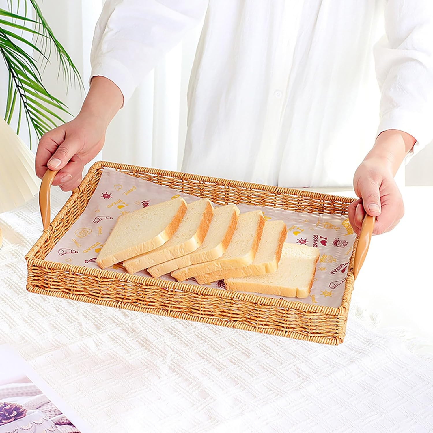 Rattan Braided Serving Tray with Handles - From Where -