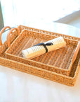 Rattan Braided Serving Tray with Handles - From Where -