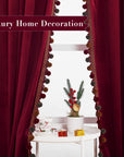 Red Pompom Velvet Curtains - From Where -