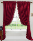 Red Pompom Velvet Curtains - From Where -