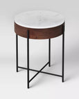 Round Marble & Wood End Table - From Where -