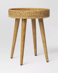Round Natural Woven Accent Table - From Where -