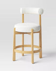 Round Wood Boucle Barstool - From Where -