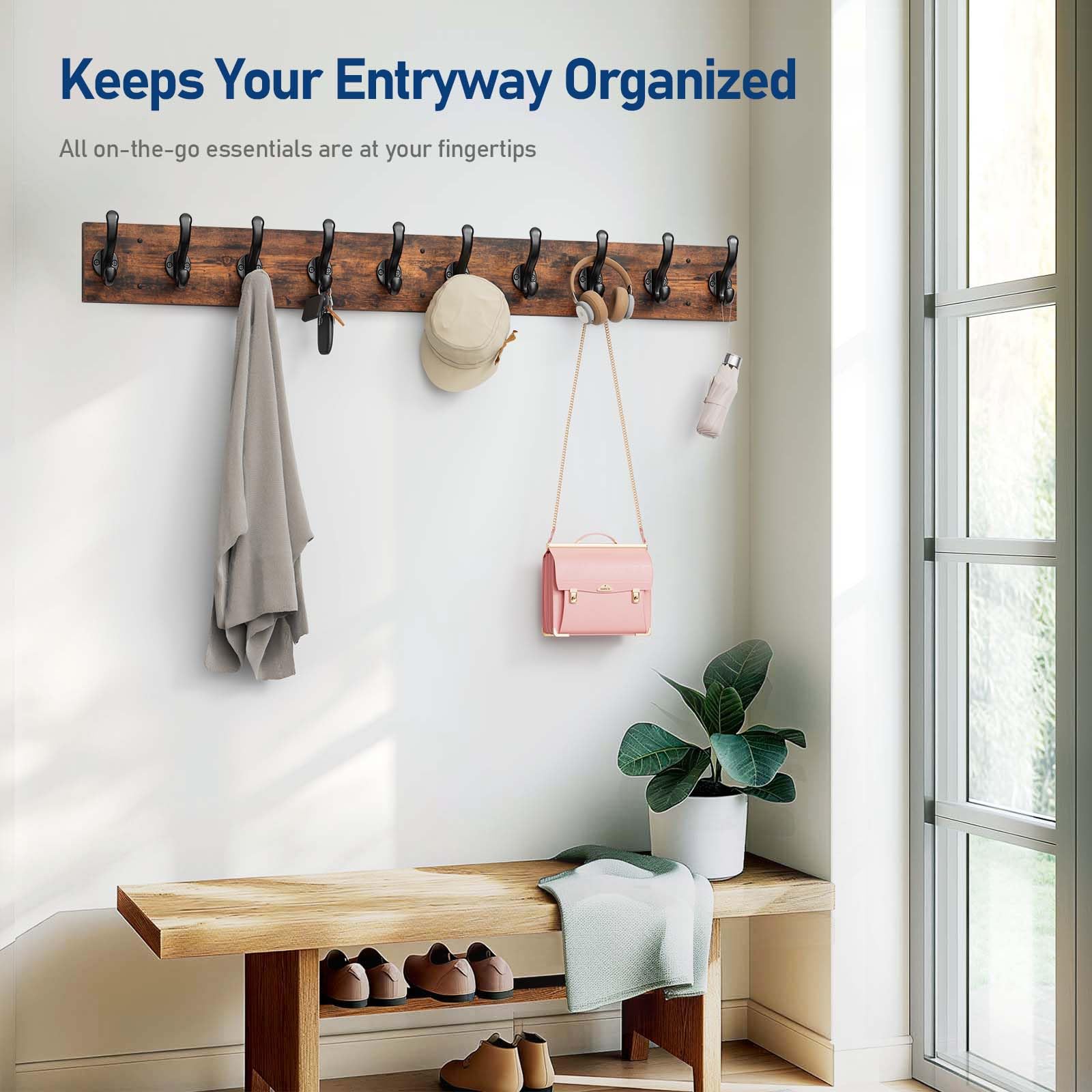 Rustic Coat Rack with 10 Hooks - From Where -