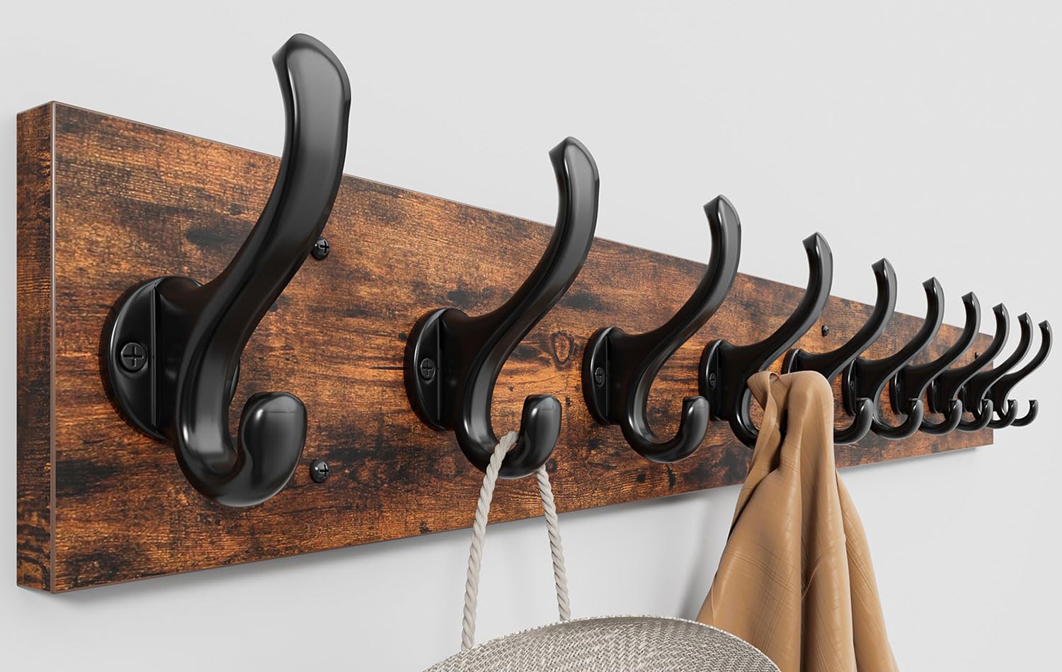 Rustic Coat Rack with 10 Hooks - From Where -