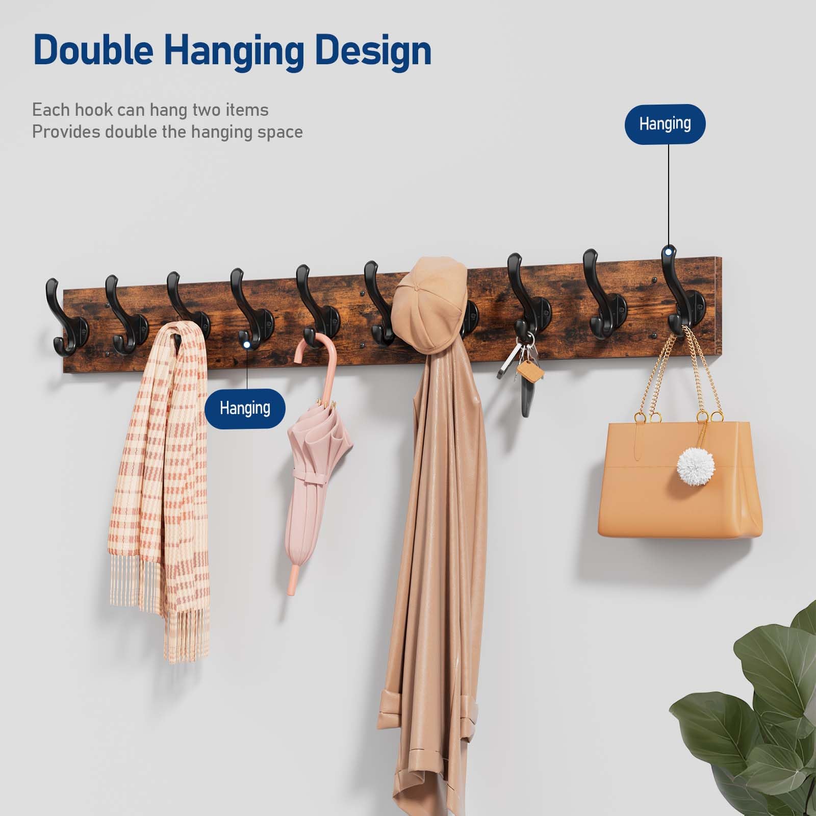 Rustic Coat Rack with 10 Hooks - From Where -