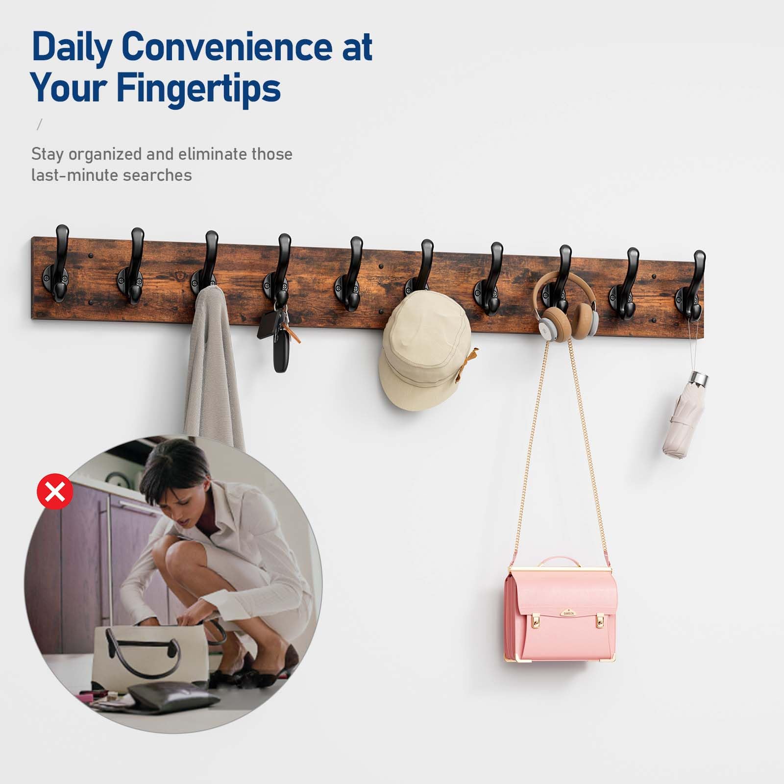 Rustic Coat Rack with 10 Hooks - From Where -