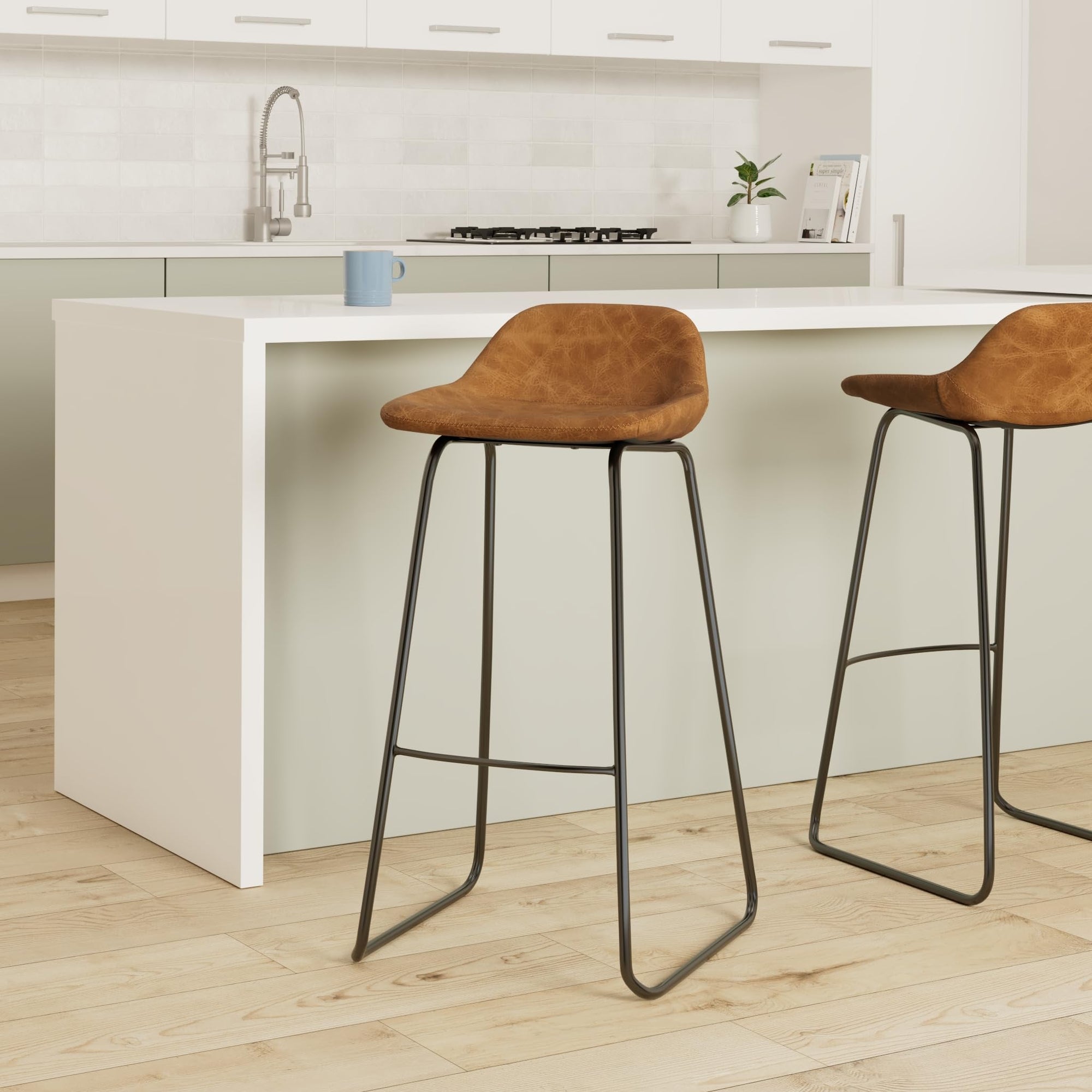 Saddle Brown Barstool (Set of 2) - From Where -