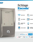 Schlage Encode Smart Wi - Fi Deadbolt with Century Trim in Satin Nickel - From Where -