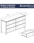 Shaker Solid Wood 6 Drawer Dresser - From Where -