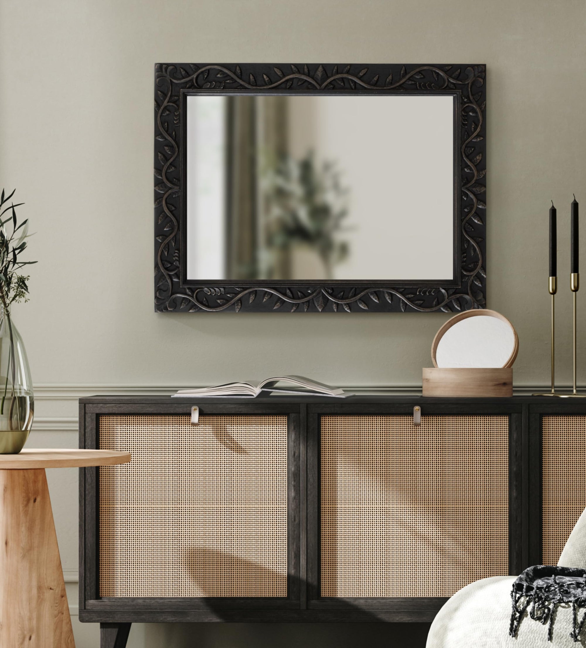 Traditional Rectangle Carved Wood Mirror - From Where -