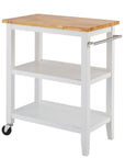 TRINITY 30 - Inch Wood Kitchen Coffee Cart with Wheels, Two Shelves, and Rubberwood Work Surface for Kitchen Storage and Food Preparation, 30” W x 18” D x 35” H - From Where -