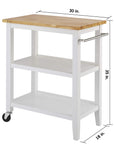 TRINITY 30 - Inch Wood Kitchen Coffee Cart with Wheels, Two Shelves, and Rubberwood Work Surface for Kitchen Storage and Food Preparation, 30” W x 18” D x 35” H - From Where -
