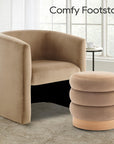 Velvet Ottoman Footstool with Wood Base - From Where -