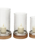 Wood Hurricane Lamp Pillar with Glass Candle Holders - From Where -