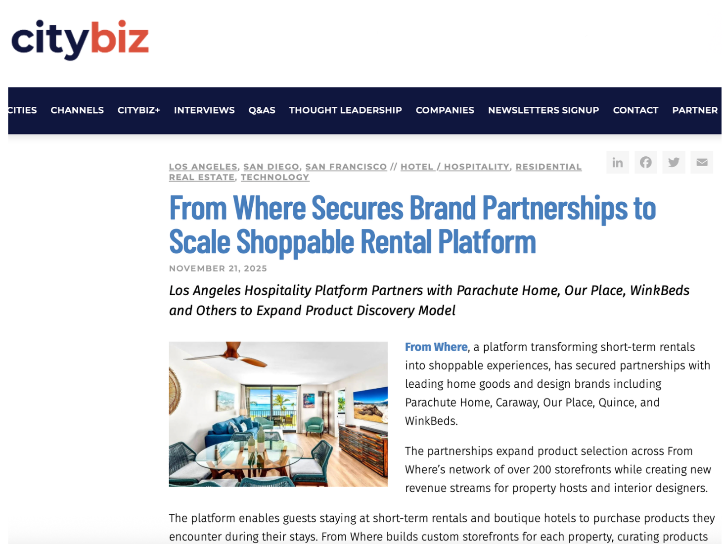 citybiz feature: From Where Secures Brand Partnerships to Scale Shoppable Rental Platform