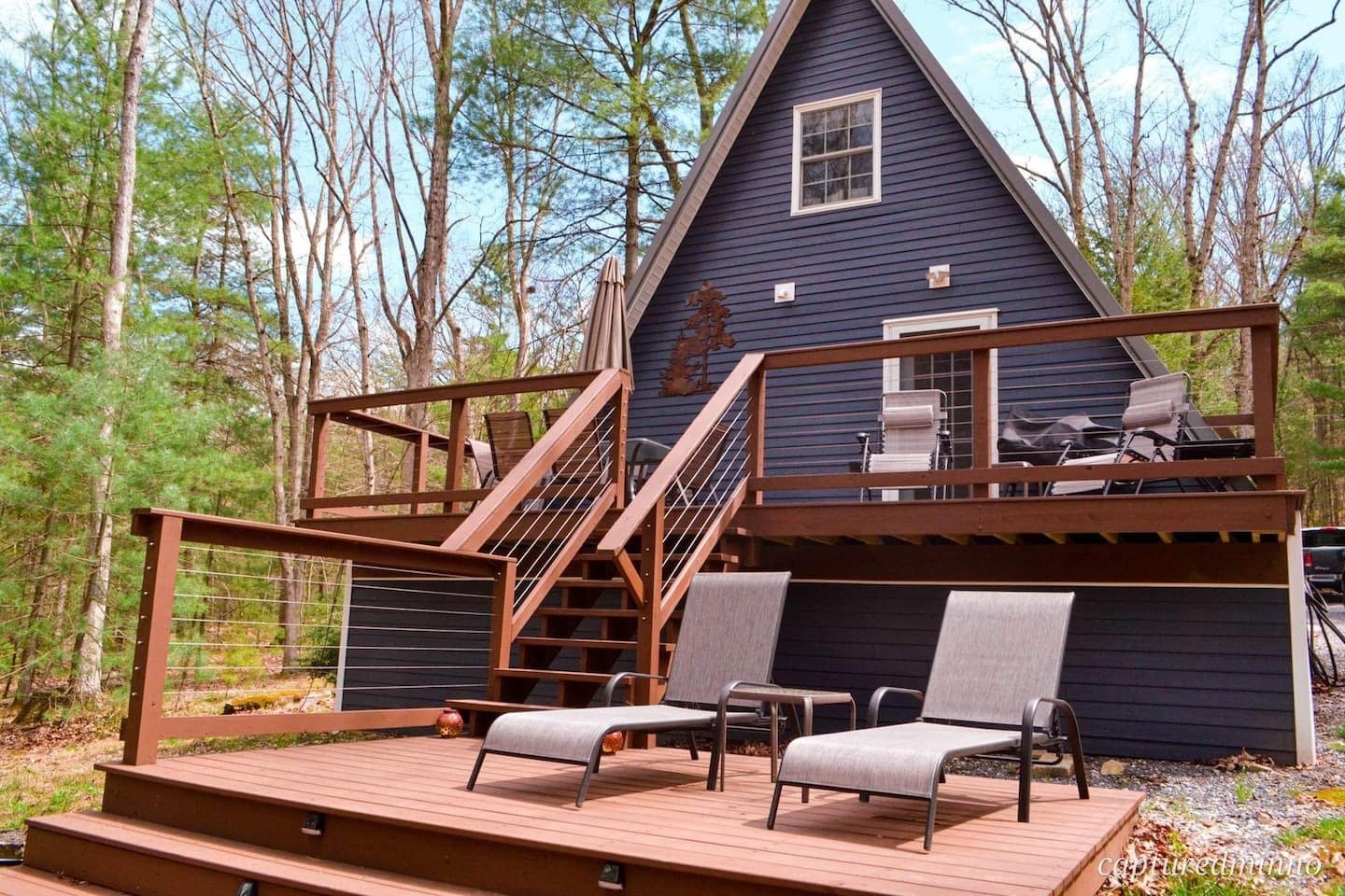 Angled Pine A-Frame Cabin