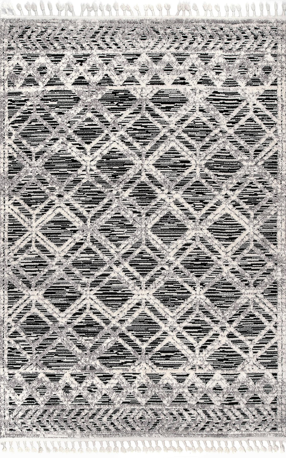 Shaggy Lattice Tassel Rug | Grey