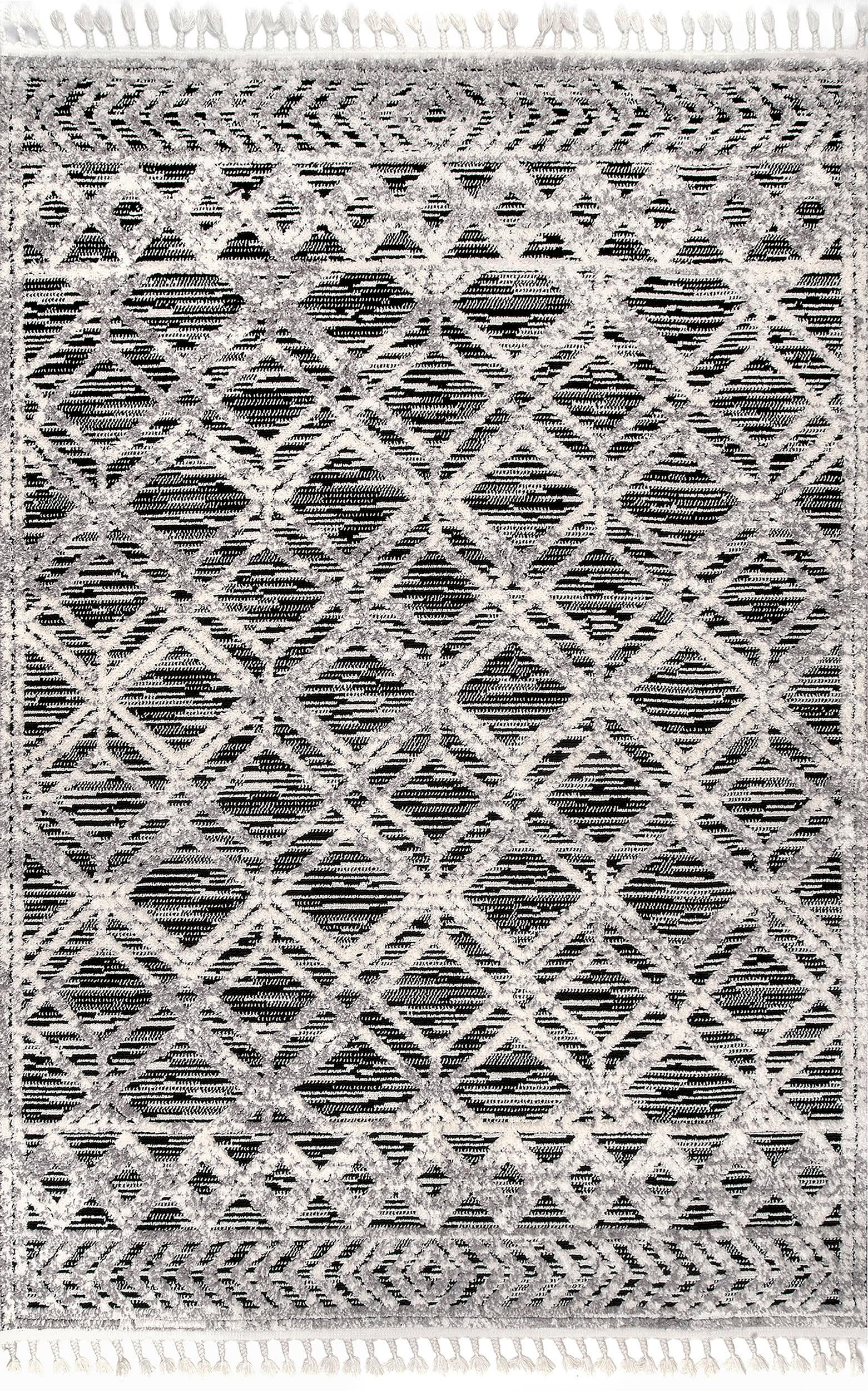 Shaggy Lattice Tassel Rug | Grey