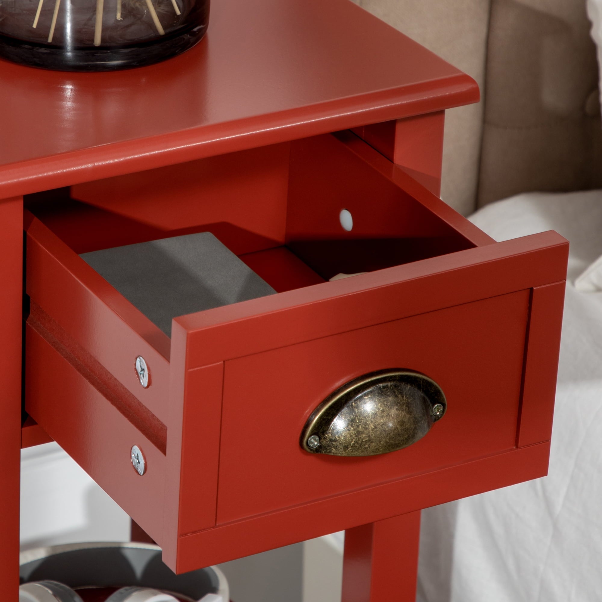 HomCom 30" Elegant Narrow Accent End Bedside Sofa Table with Storage Drawer, Red