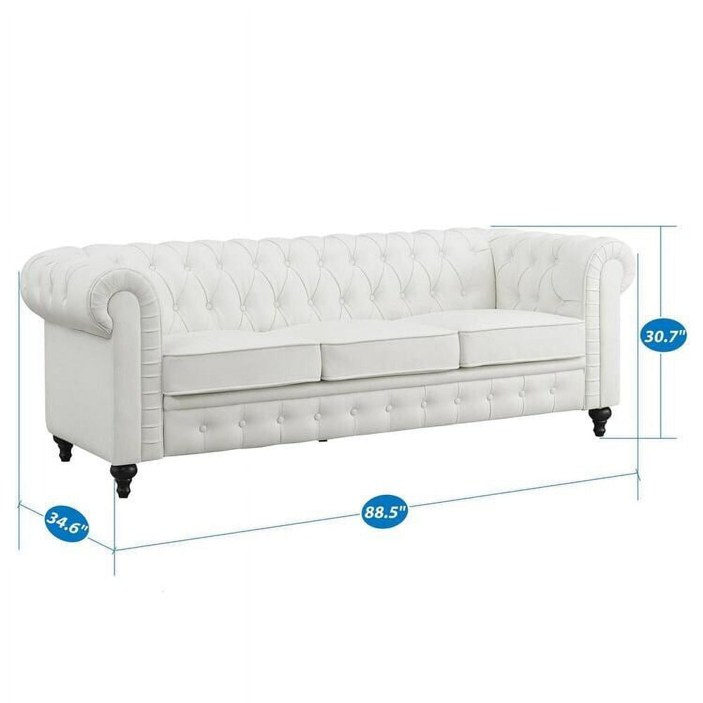 Emery Chesterfield Sofa, Luxurious Comfort for Cozy Living Rooms, Mid-Century Modern couch, Elegance &amp; Serenity, 3-Seater Sofa White,PU
