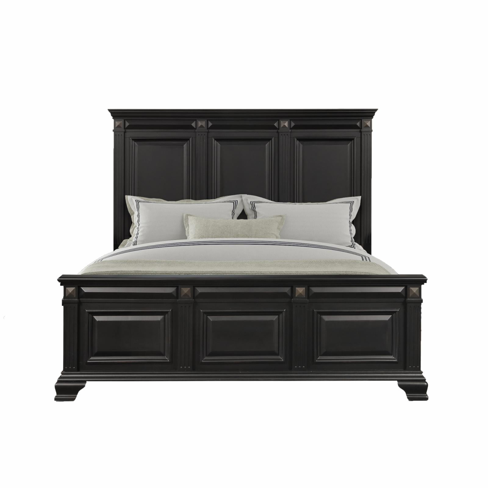 Roundhill Furniture Renova Vintage Black Wood Panel Bed, Queen