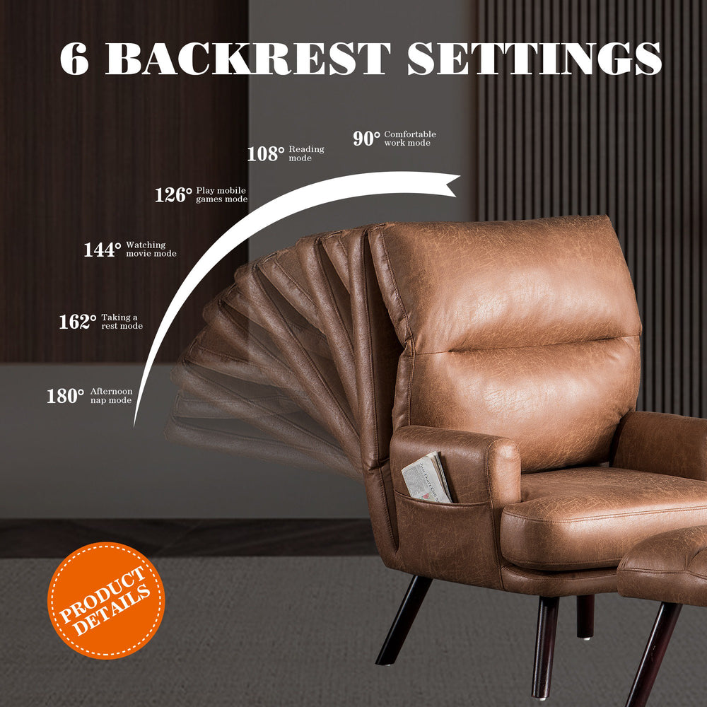 Adjustable Backrest Accent Chair with Ottoman