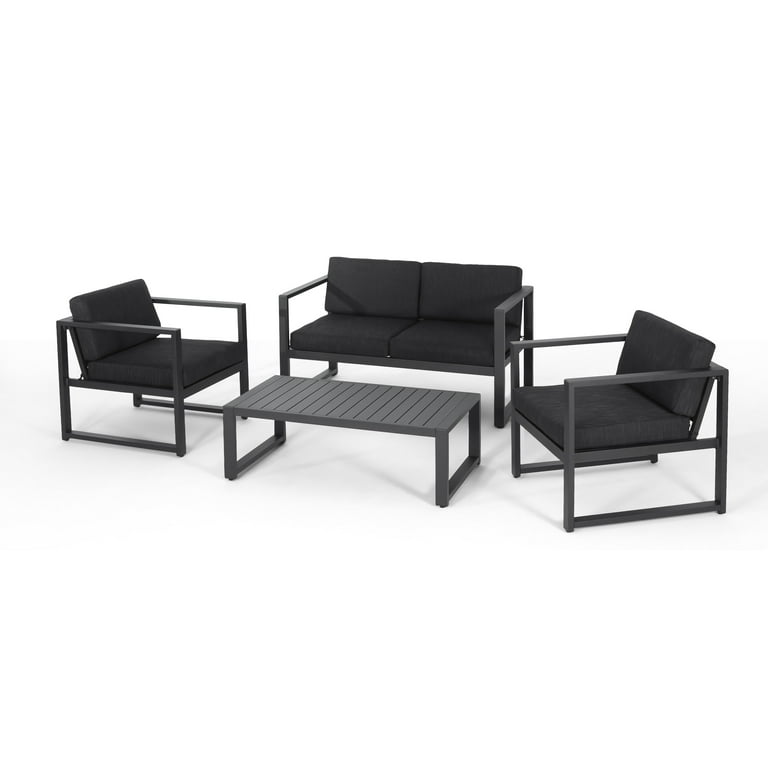 Calderon 4 Piece Outdoor Aluminum Chat Set, Dark Gray