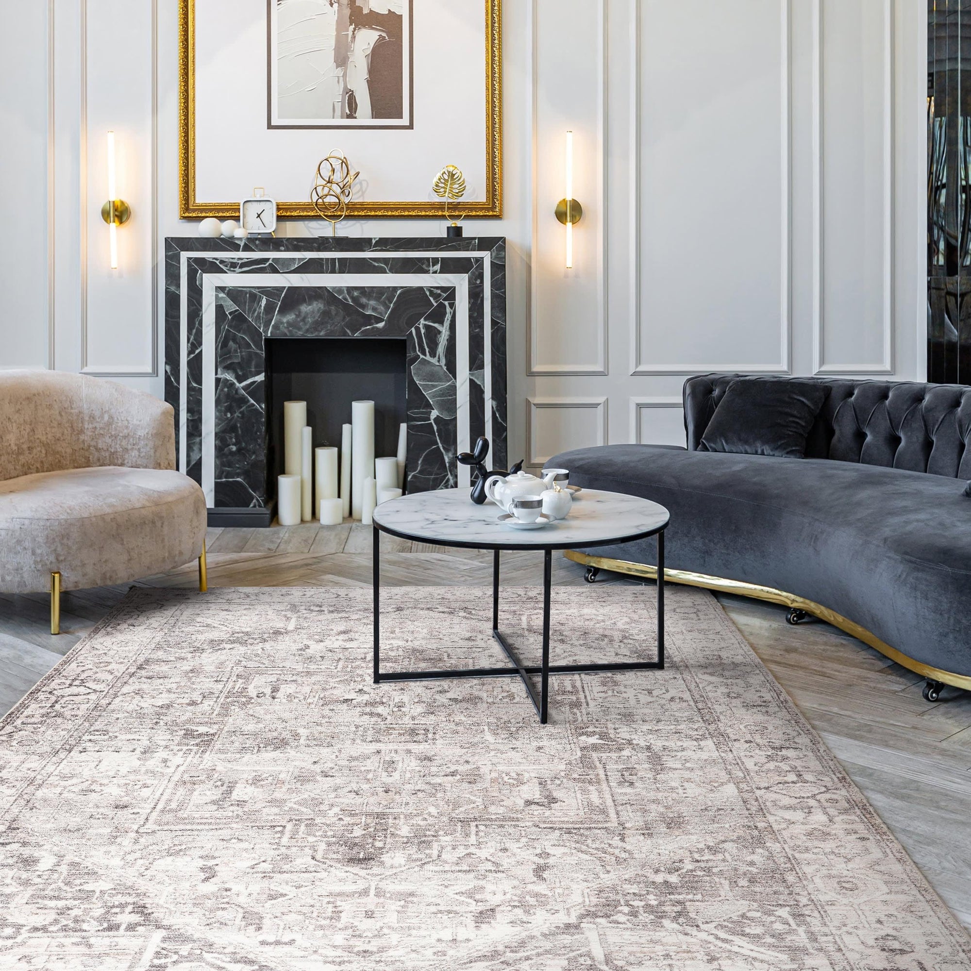 Atrium Medallion Spill Proof Washable Rug | Grey