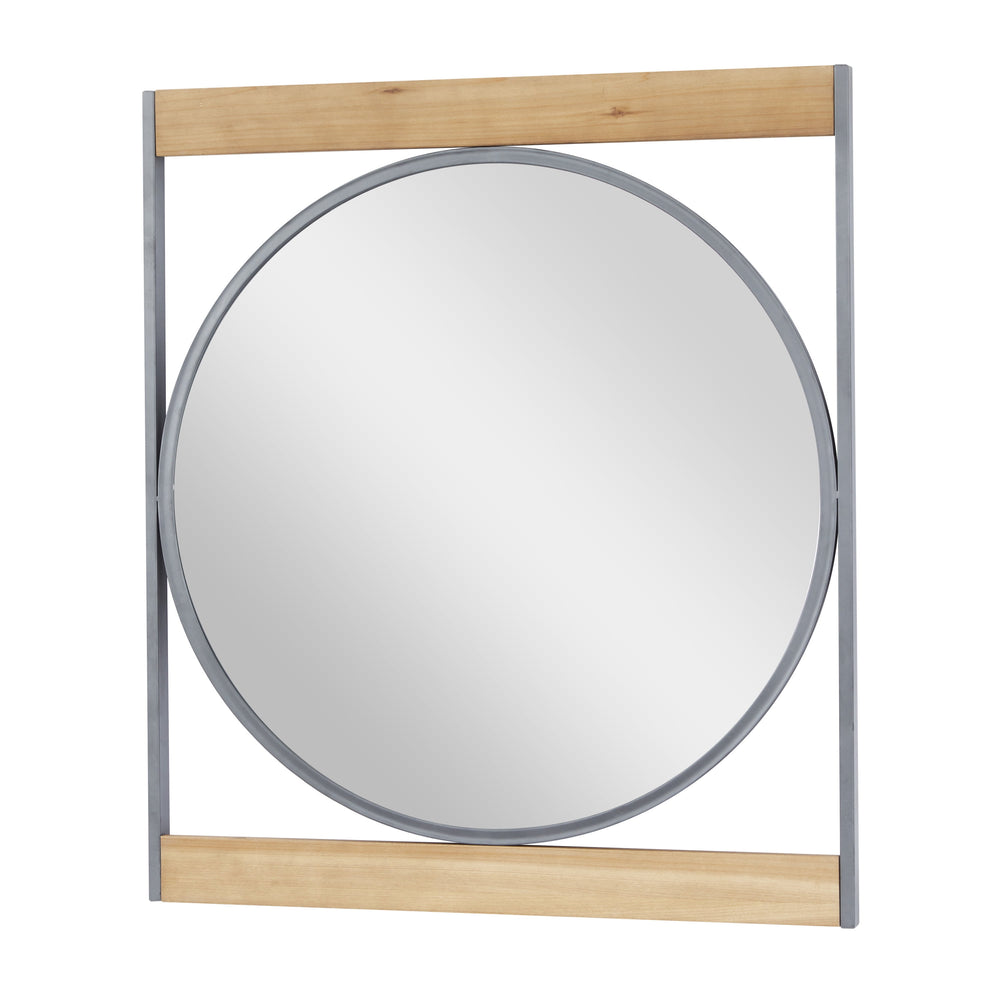 DecMode 30" x 34" Brown Wall Mirror with Wood Accents