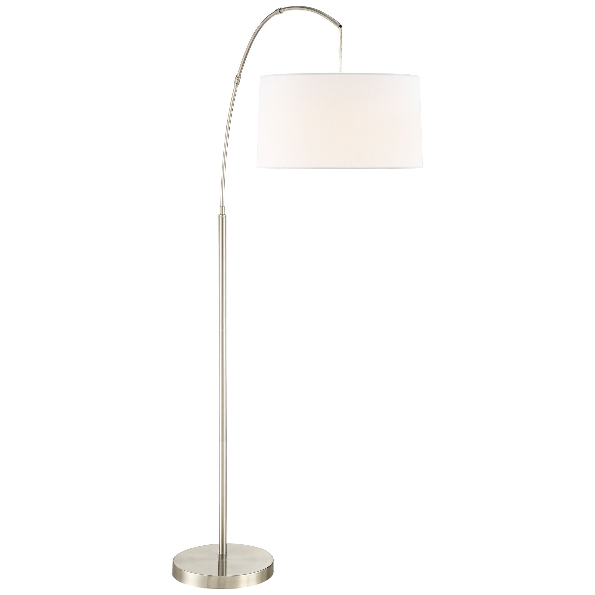 360 Lighting Cora Modern Arc Floor Lamp Standing 72" Tall Brushed Nickel Metal White Linen Drum Shade for Living Room Reading Bedroom Office House