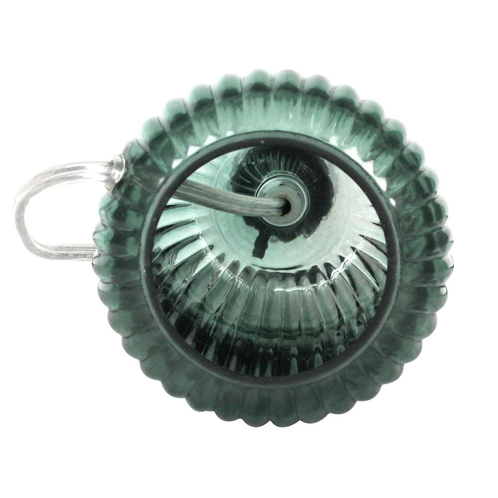 Mainstays 12.75"H Mini Green Glass Stripe Table Lamp with White Lamp Shade