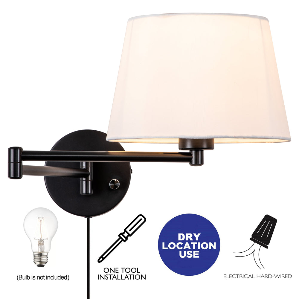 C Cattleya 2-Pack Indoor Wall Light with Linen Shade Black Finish Swing Arm Wall Light Plug-In/Hardwired
