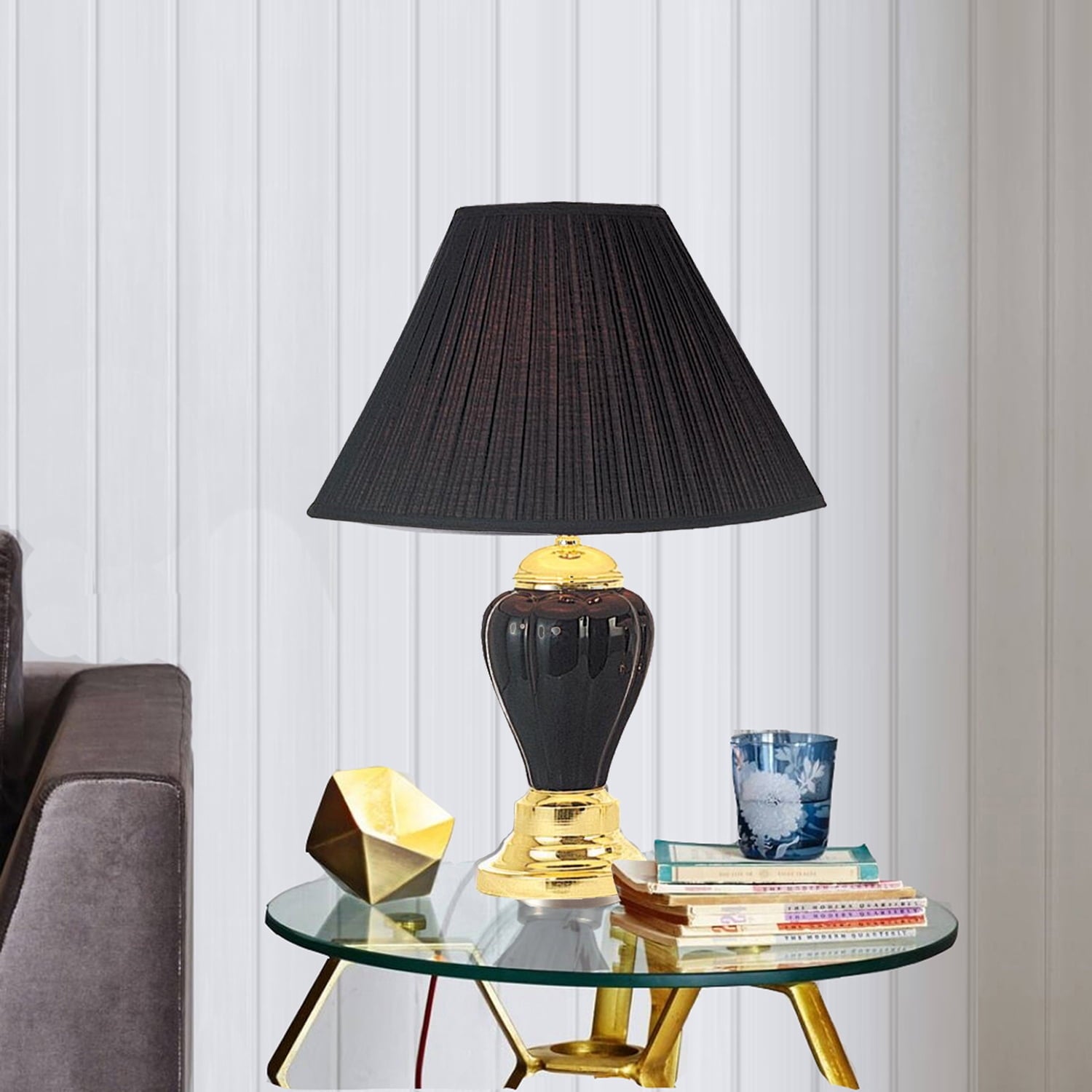 ORE International 27" Ceramic Table Lamp, Black