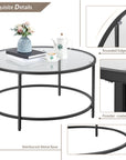 Alden Design Round Modern Glass-Top Coffee Table for Living Room, Black