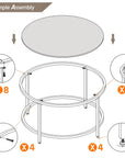 Alden Design Round Modern Glass-Top Coffee Table for Living Room, Black