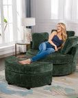 Lunale Oversized Swivel Barrel Accent Chair with Storage Ottoman Green Chenille