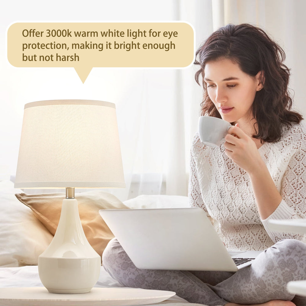 NATYSWAN Table Lamp Set of 2, 18.63in Ceramic Table Lamp Classic Beside Lamps Nightstand Lamp Modern Table Lamp for Living Room, Bedroom &amp; Office Rocker Swtich Cream-LED Bulbs Included