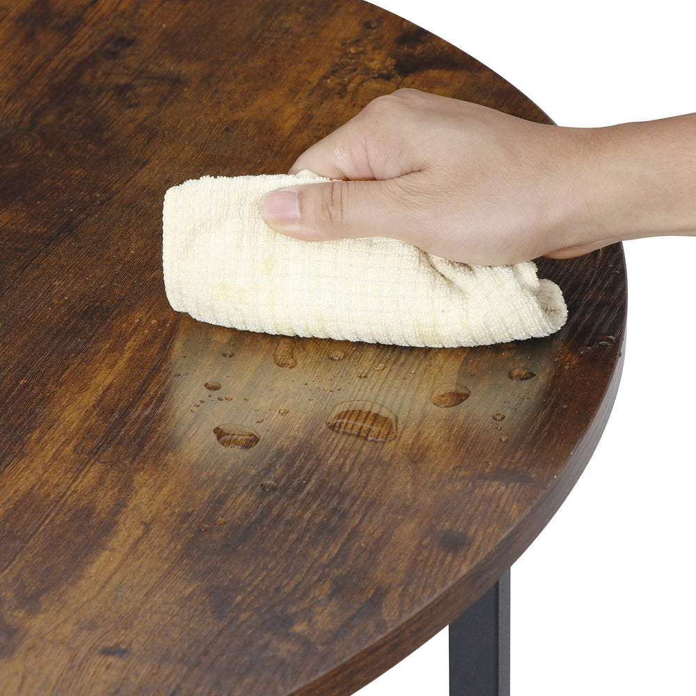 HomGarden 31.5-Inch Industrial Round Coffee Table with X-Base Metal Legs, Sofa Side Table Retro Cocktail Table for Home Office, Living Room, Rustic Brown