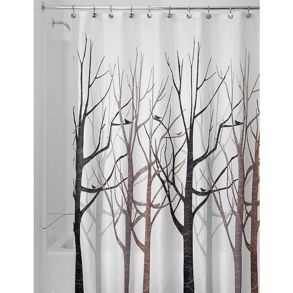 iDesign Forest Fabric Shower Curtain, Standard 72" x 72", Black/Gray