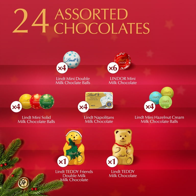 Lindt Teddy Bear Christmas Chocolate Candy Advent Calendar, 4.5 oz.