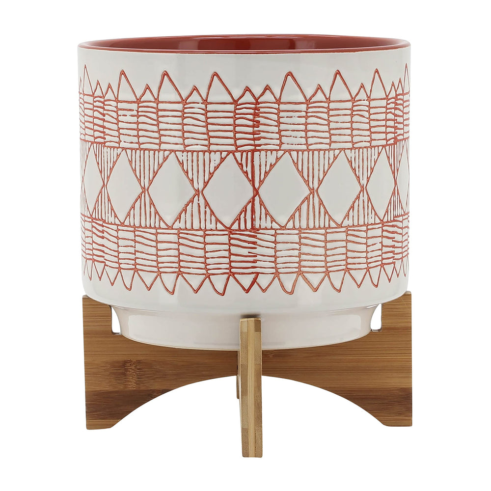 10" Aztec Planter on Wooden Stand - From Where - 