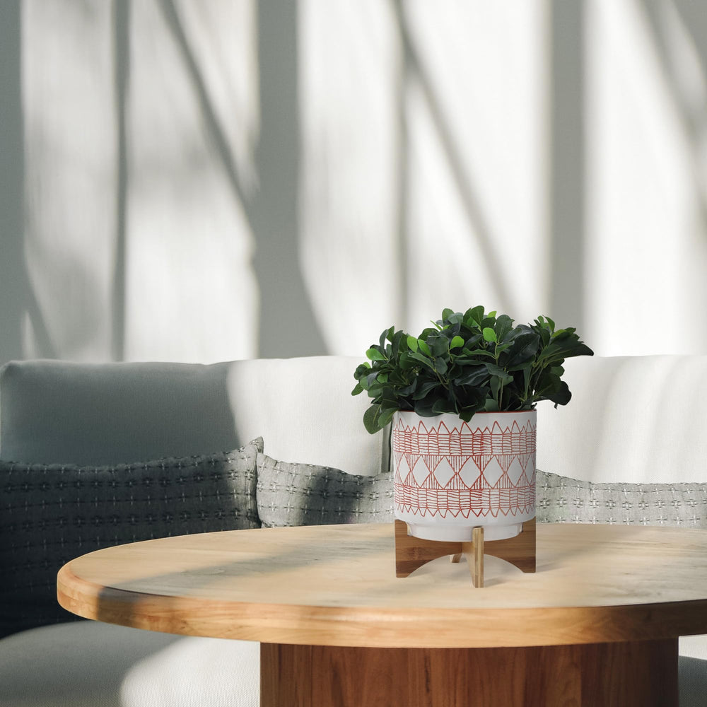 10" Aztec Planter on Wooden Stand - From Where - 