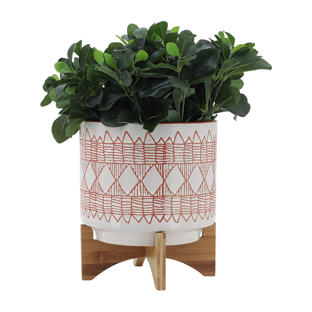 10" Aztec Planter on Wooden Stand - From Where - 