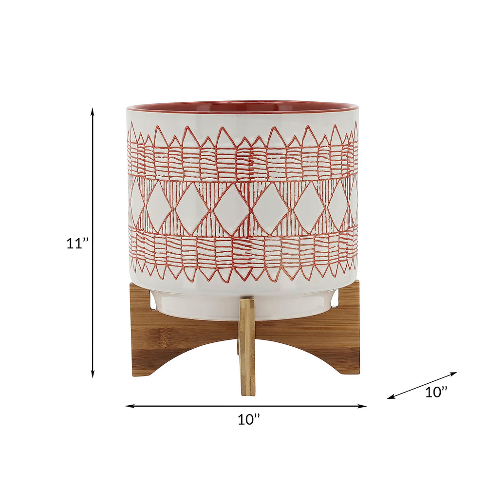 10" Aztec Planter on Wooden Stand - From Where - 