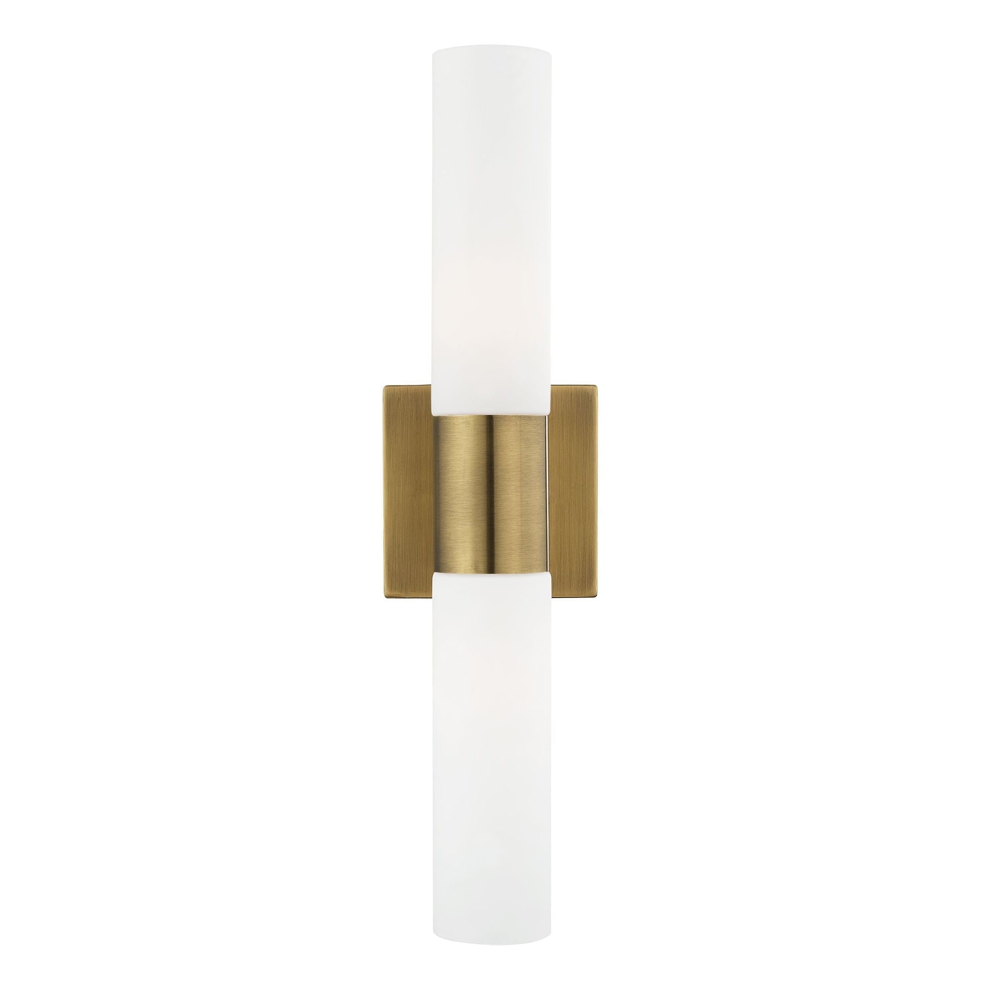 Livex Lighting Aero 2-Light Twist Lock Metal Vanity Lighting in Antique Brass