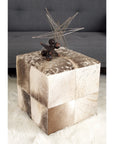 Decmode 16" x 16" Gray Leather Handmade Cowhide Ottoman with Patchwork Pattern, 1-Piece