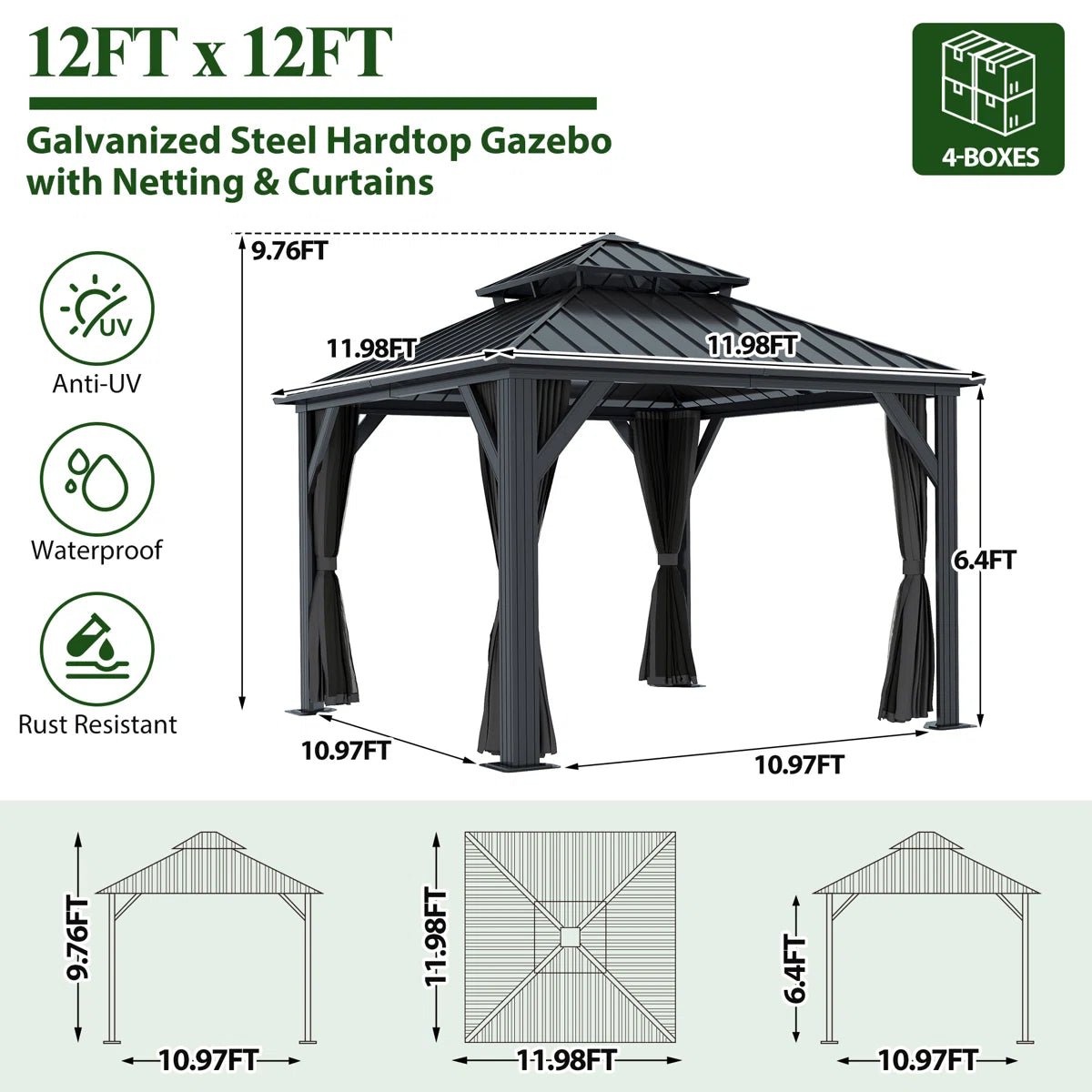 12 Ft. Aluminum Patio Gazebo - From Where - 