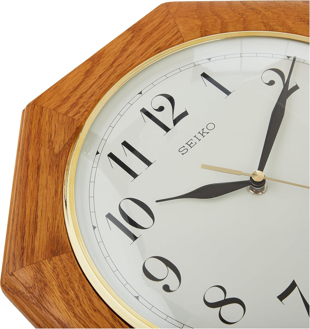 12" Octagonal Solid Oak Wall Clock - From Where - 