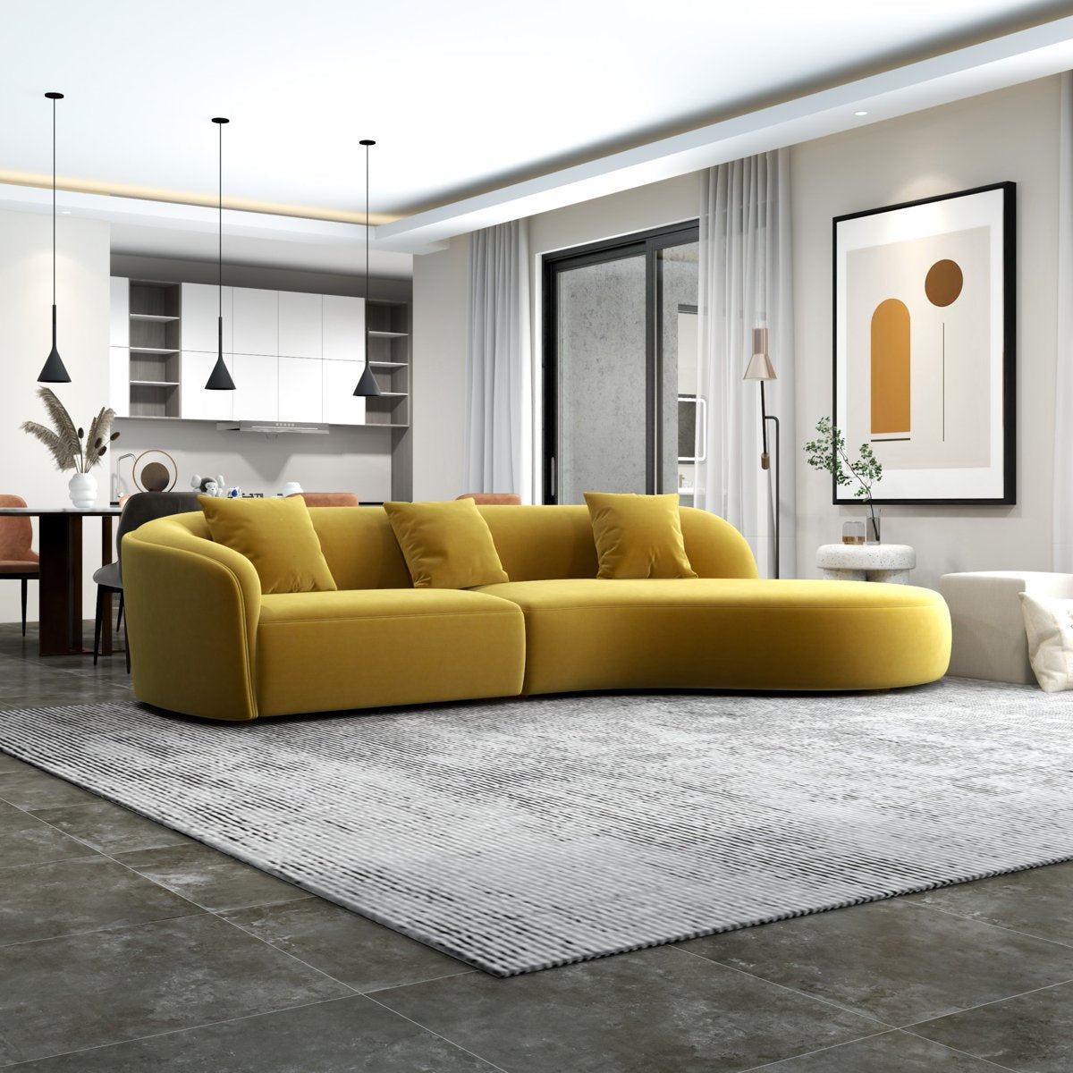 126&quot; Japandi Velvet Curvy Couch - From Where - 